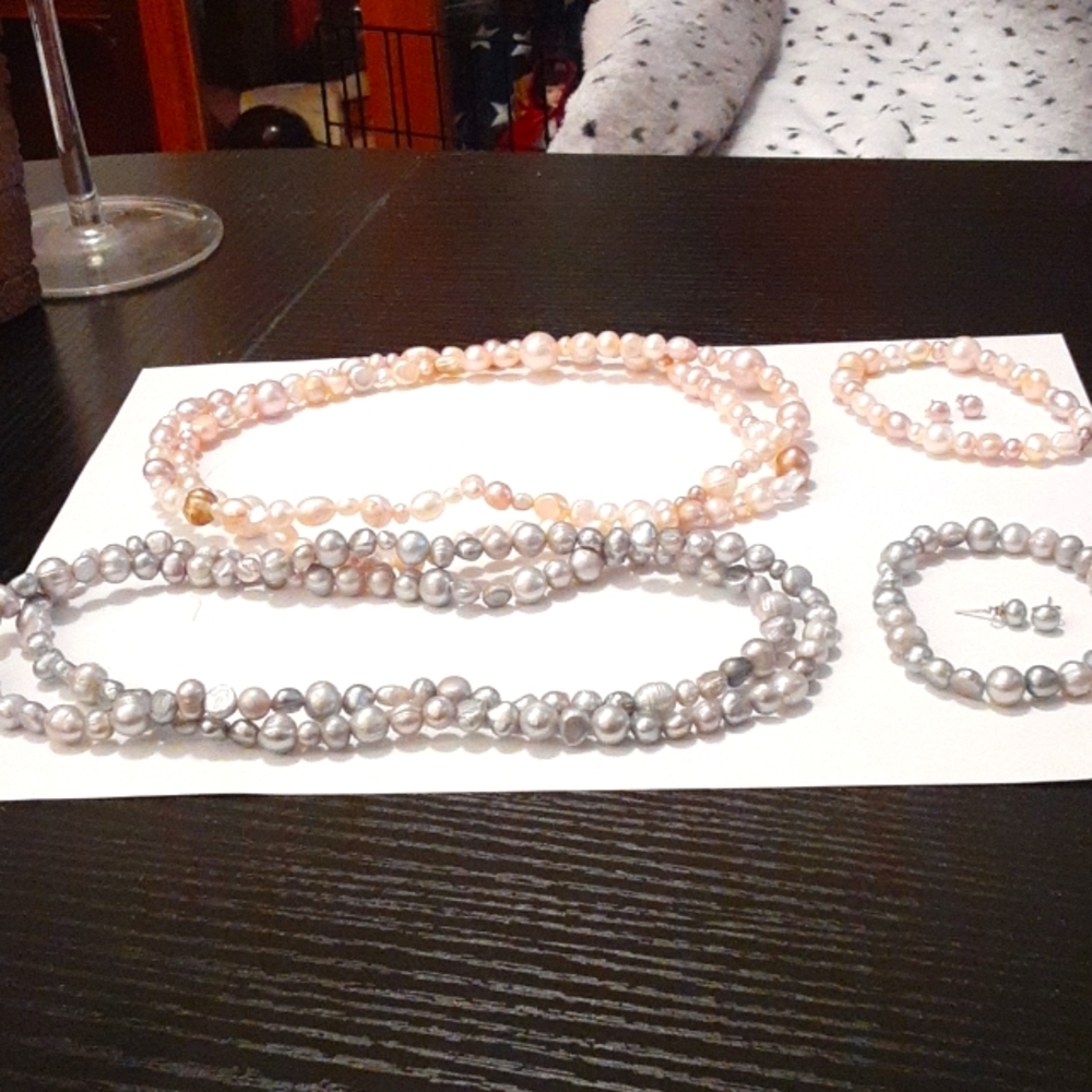 Two sets of freshwater pearls.  Multi color and silver color.
